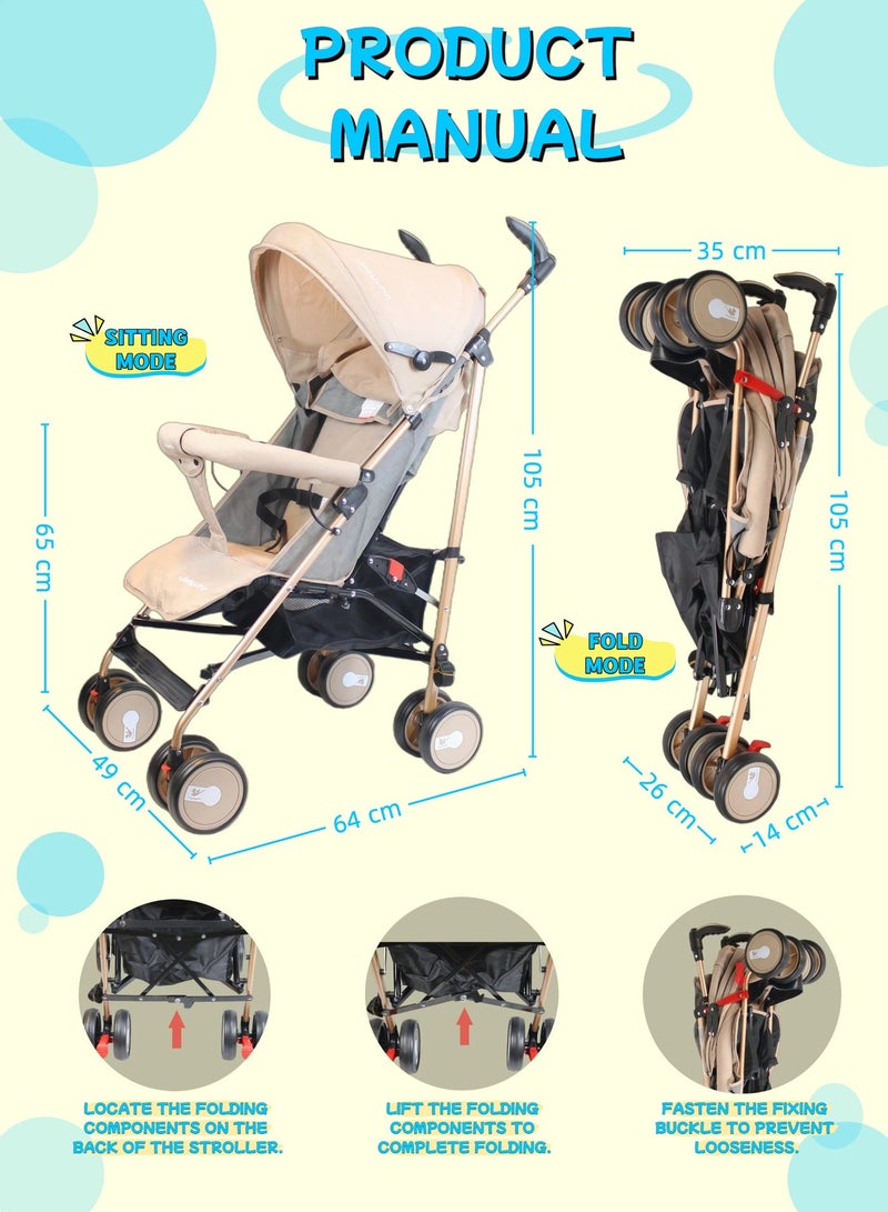 Foldable Ultra Lightweight Travel Stroller with Absorbent Multi Position Reclining Seat Adjustable Canopy Foldable Storage Basket Umbrella Foldable Design NO.1103 - Image 2